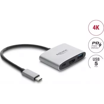 Delock USB Type-C adapteris į HDMI 4K 60 Hz su USB Type-A ir USB Type-C PD 3.1 140 W