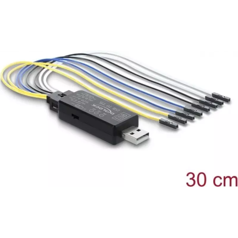 Delock USB 2.0 į TTL UART serijinis keitiklis, 3,3 V/5 V, 6 kontaktų šukos, 30 cm laidas