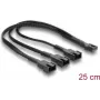 Delock Fan Cable Splitter 1 x 4-Pin PWM Female to Male + 2 x 4-Pin (3 Pins Wired) Male with Braided Sleeving 25 cm Black