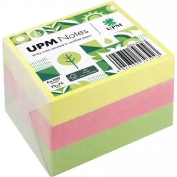 UPM Notes Brillant Lipnūs Lapeliai 75x75mm 100 Lapų Bloknote 6 Bloknotai Įvairių Spalvų