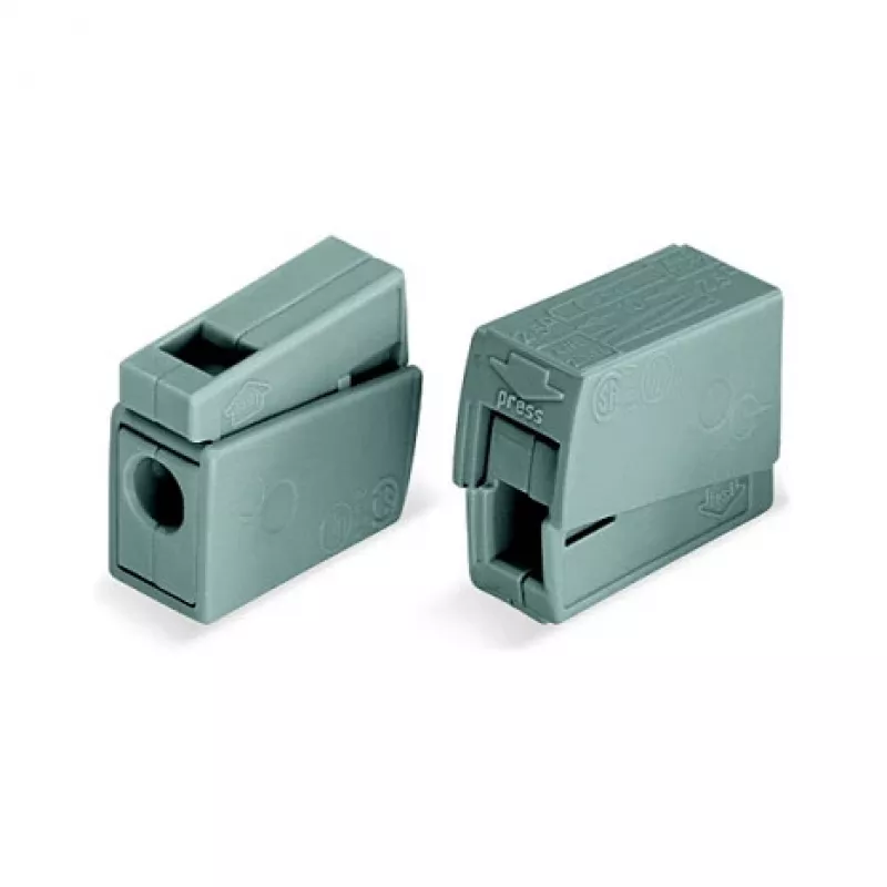 WAGO 224-101 1-laidas 2-jungčių Push-in CAGE CLAMP gnybtų blokas, 400 V, 24 A, 0,5-2,5 mm², permatomas/pilka