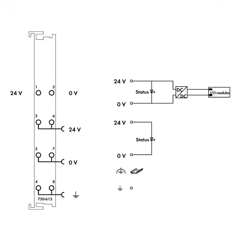 WAGO 750-613 4-jungčių gnybtų blokas, pilkas, CAGE CLAMP, 0,08-2,5 mm², DIN-35 bėgelis