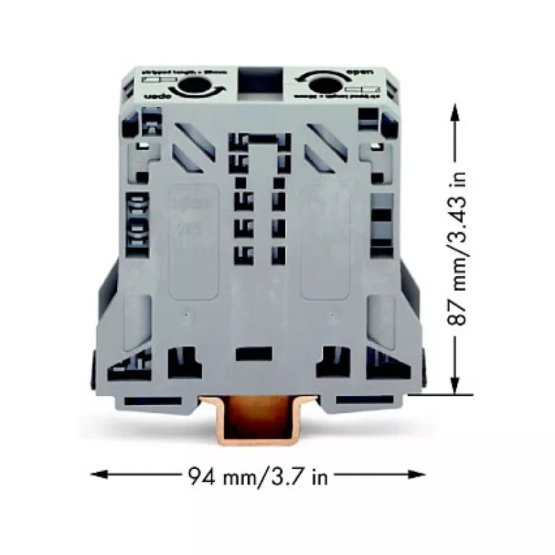 WAGO 285-150 CAGE CLAMP Power Terminal Block, 1-Potential, 2-Connection, 10-50 mm², Gray, DIN-rail 35