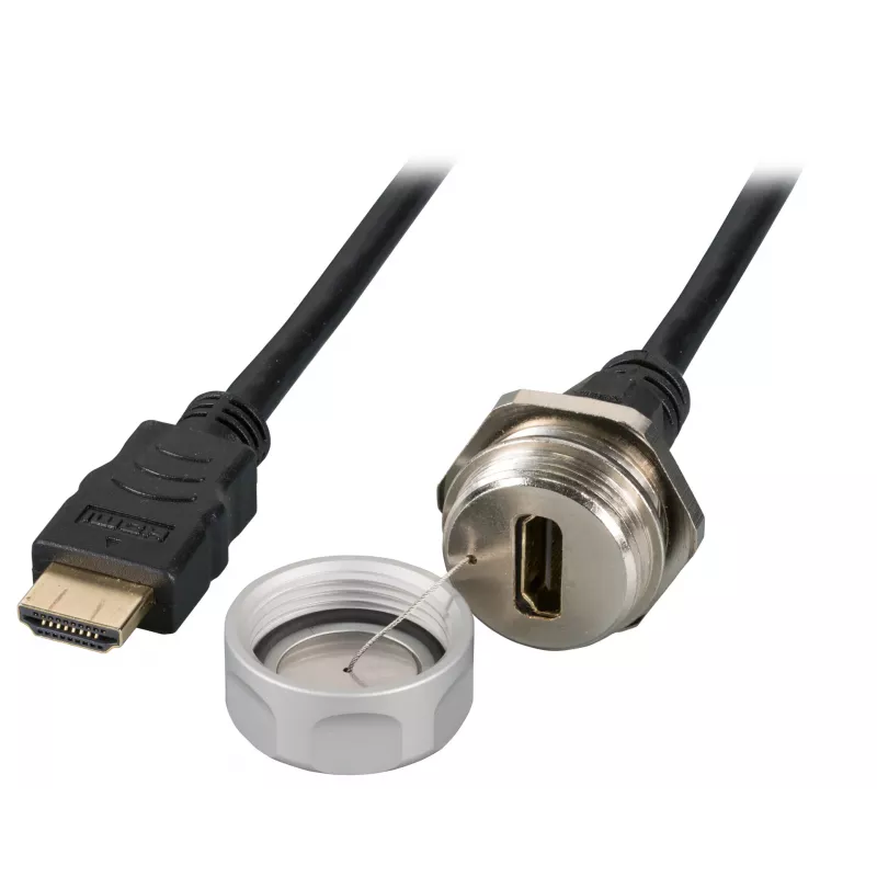 EFB Elektronik IP67 HDMI įmontuojamas lizdas, M25, HDMI A-A lizdas-kištukas, techninės priežiūros prievadas, laikymo virvutė, 1,0 m
