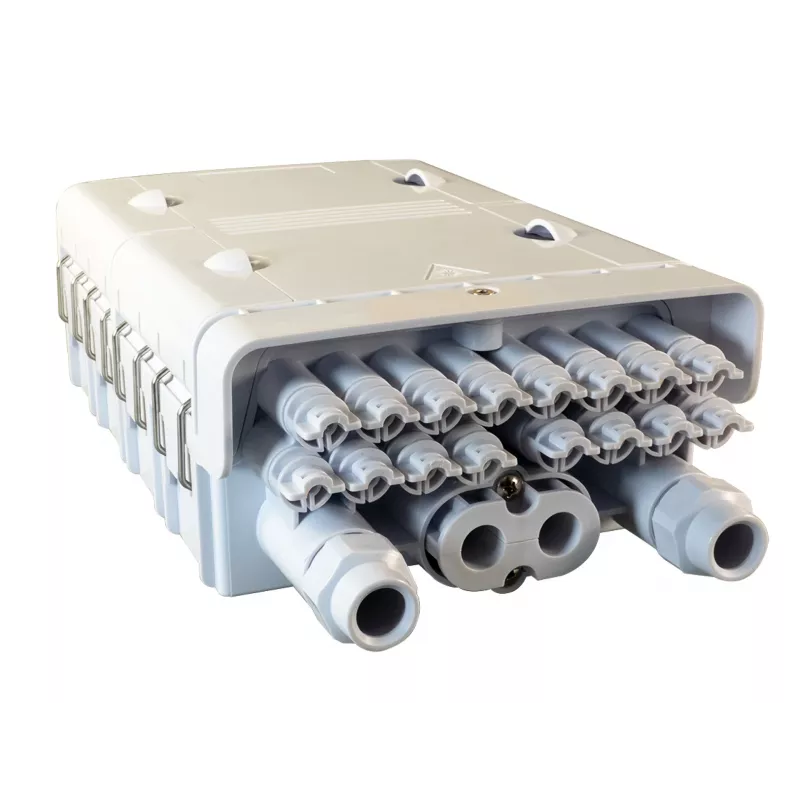 EFB FTTH IP65 lauko paskirstymo dėžė 96 skaiduloms su sujungimo padėklais ir skaidulų pertekliaus saugykla (FTTH-BOX-OUT-6)