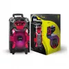 Leicke DJ ROXX TROLLEY PRO nešiojama PA garsiakalbių sistema su Bluetooth, 100W RMS, 10 inch žemų dažnių garsiakalbiu, LED lemputėmis, vežimėliu, mikrofonu, nuotolinio valdymo pultu