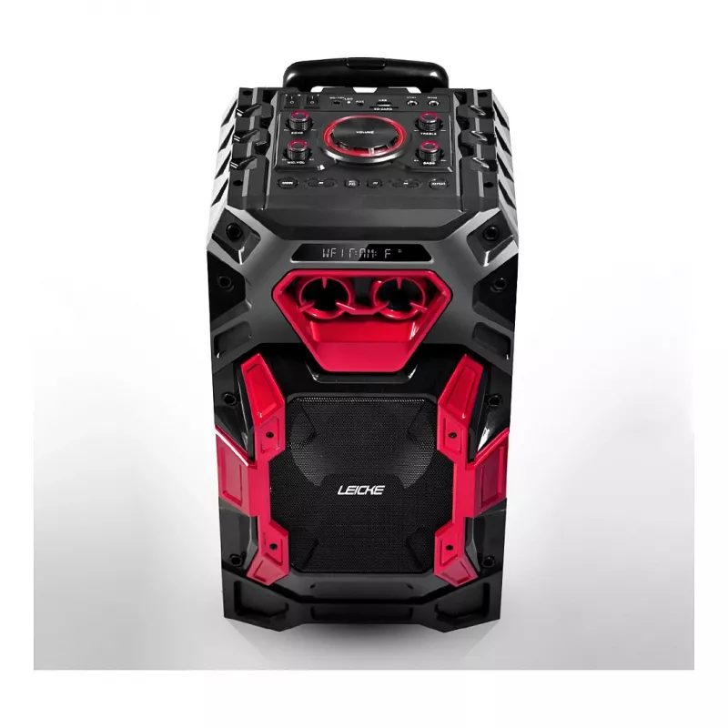 Leicke DJ ROXX TROLLEY PRO nešiojama PA garsiakalbių sistema su Bluetooth, 100W RMS, 10 inch žemų dažnių garsiakalbiu, LED lemputėmis, vežimėliu, mikrofonu, nuotolinio valdymo pultu
