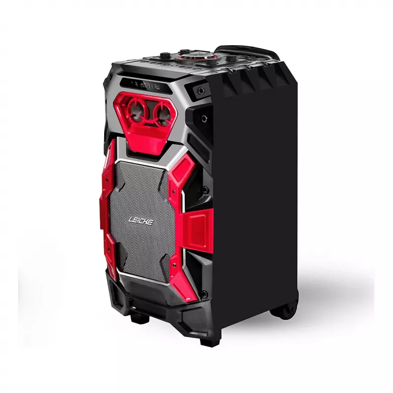 Leicke DJ ROXX TROLLEY PRO nešiojama PA garsiakalbių sistema su Bluetooth, 100W RMS, 10 inch žemų dažnių garsiakalbiu, LED lemputėmis, vežimėliu, mikrofonu, nuotolinio valdymo pultu