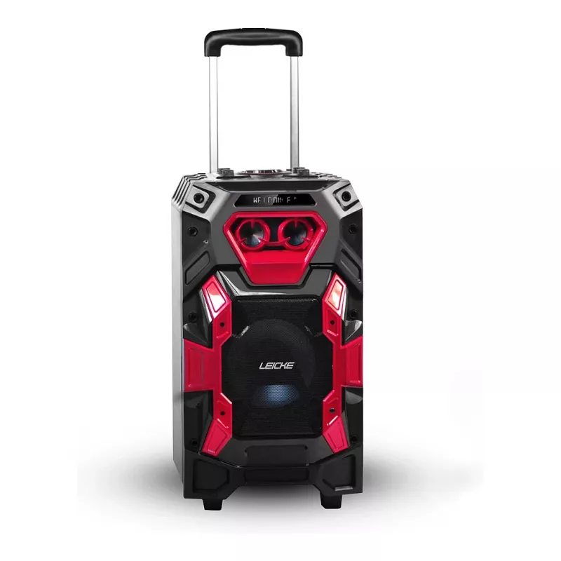 Leicke DJ ROXX TROLLEY PRO nešiojama PA garsiakalbių sistema su Bluetooth, 100W RMS, 10 inch žemų dažnių garsiakalbiu, LED lemputėmis, vežimėliu, mikrofonu, nuotolinio valdymo pultu