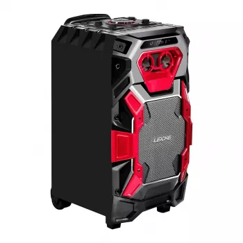 Leicke DJ ROXX TROLLEY PRO nešiojama PA garsiakalbių sistema su Bluetooth, 100W RMS, 10 inch žemų dažnių garsiakalbiu, LED lemputėmis, vežimėliu, mikrofonu, nuotolinio valdymo pultu