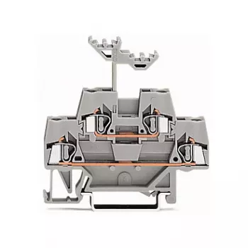 WAGO 280-519 2-jungiklio Push-in CAGE CLAMP gnybtų blokas, 2,5 mm², pilkas, montavimui ant DIN bėgelio