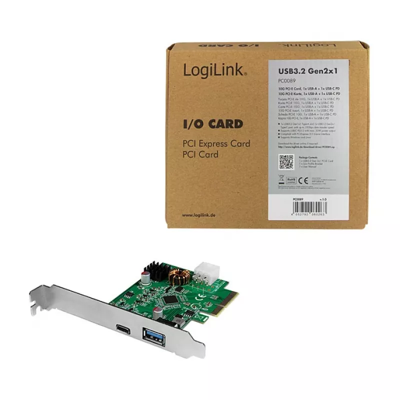 LogiLink PCI Express USB 3.2 kortelė, 5 Gbps, 2 išoriniai + 3 vidiniai USB-A prievadai