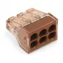 WAGO 773-606 6-ių laidų jungiamasis dėžutės gnybtas, Push-wire, 50 vnt., ruda/skaidri