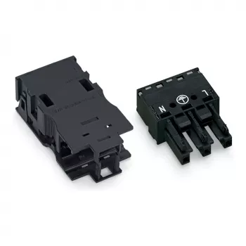 WAGO Moteriška jungtis 770-203/035-000 su įtempimo mažinimo korpusu, juoda