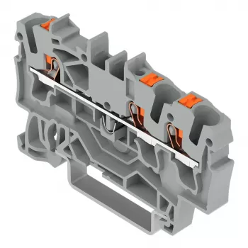 WAGO 2202-1301 - 3-jungiklis praėjimo gnybtų blokas su mygtuku, 2,5 mm², pilka