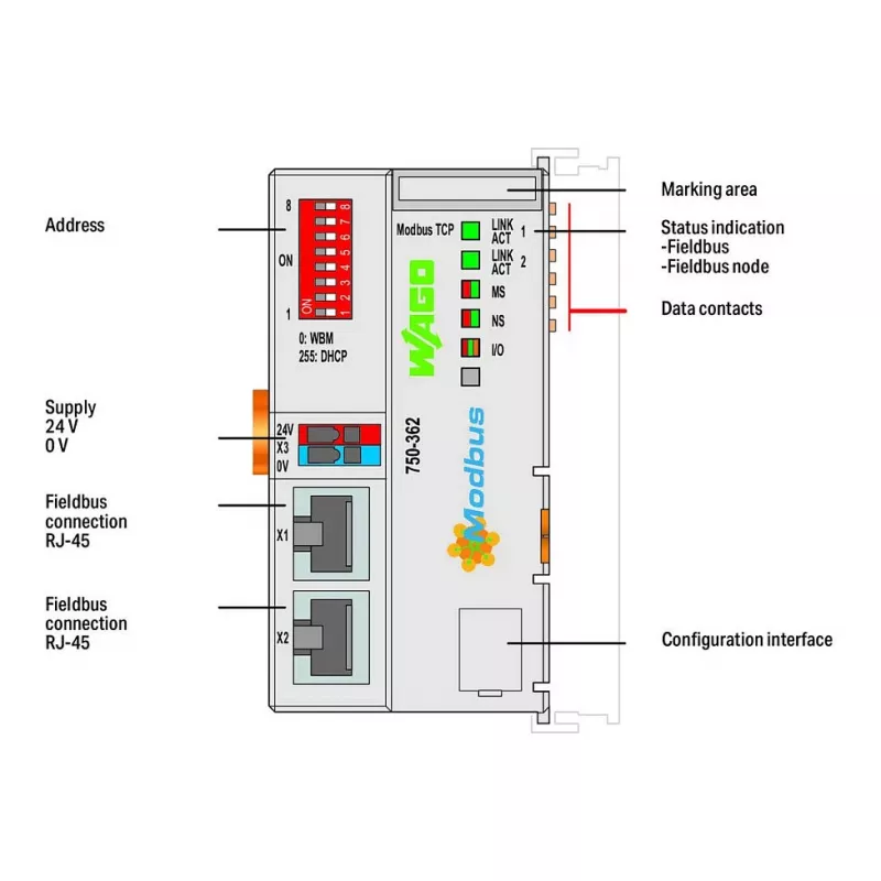 WAGO 750-362 Lauko magistralės jungtis Modbus TCP – 4 karta