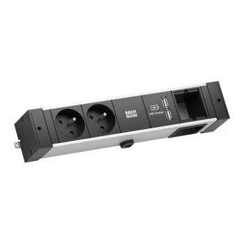 Bachmann Desk Rail - 2 m - Vidaus - E tipas - Aliuminis - Plastikas - Juoda - Sidabrinė - 2 AC lizdai