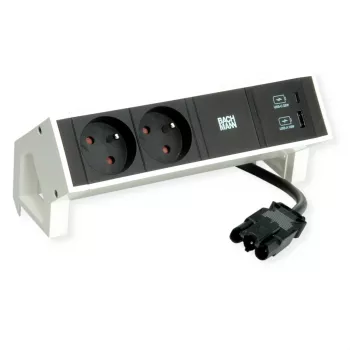 Bachmann DESK2 2x UTE 1x USB A/C 22W 0,2m RAL9010 - Stalo maitinimo juosta