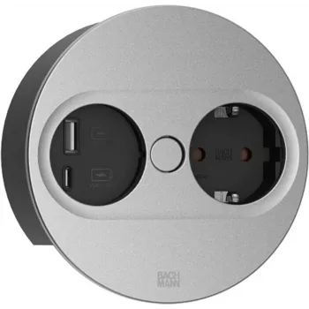 Bachmann TWIST 2 maitinimo juosta su 1x Schuko lizdu ir 1x USB A/C, 2,0 m kabeliu, juoda/nerūdijantis plienas