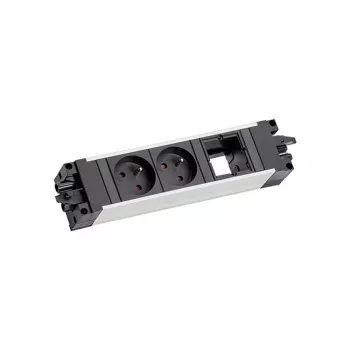 Bachmann 906.0238 STEP ALU stalinis maitinimo ir duomenų modulis, 2x Type E lizdai, 2x Keystone lizdai, 3m kabelis, sidabrinis/juodas