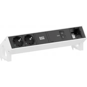 Bachmann DESK2 2x CEE 7/3 1x USB-C 100W 1x Individualus modulis 1m RAL 9010 grynai baltas stalinis maitinimo ir duomenų modulis