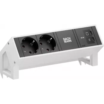 Bachmann DESK2 2x Schuko USB-C 45W 0,2m Pure White RAL9010 stalinis maitinimo modulis