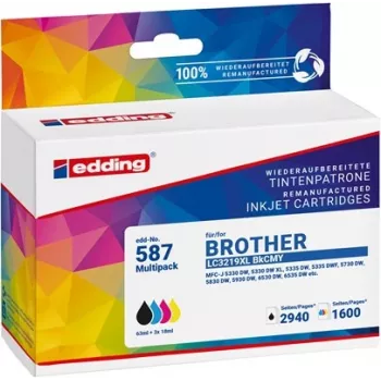Edding suderinamas rašalo kasečių rinkinys juoda, žydra, purpurinė, geltona – pakeičia Brother LC-3219XL seriją (4 vnt.)