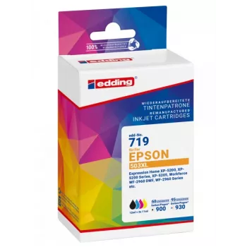 Edding suderinamų rašalo kasečių rinkinys, skirtas Epson 503XL T09R1 juoda, žydra, rausvai violetinė, geltona (4 vnt.) didelės išeigos