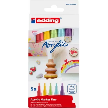 EDDING 5300 Akrilinių žymeklių rinkinys, įvairios spalvos, 1.0–2.0 mm, 5 vnt. (4-5300-5S-2)