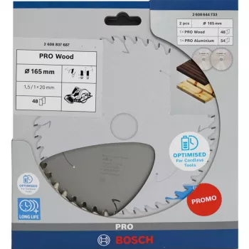 BOSCH PRO Wood/Aluminium Circular Saw Blade 165mm, Twin Pack