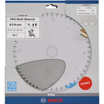 BOSCH PRO Wood/Multi-Material Circular Saw Blade 216mm, Twin Pack