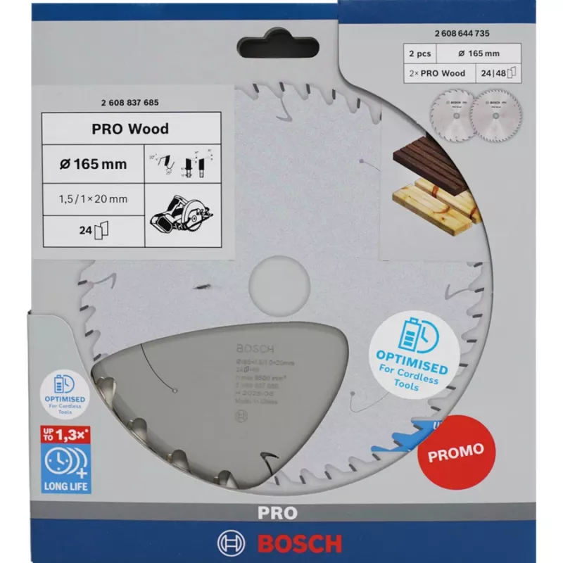 BOSCH POWERTOOLS PRO Wood Cordless Circular Saw Blade 165 mm (2-Piece Promo Pack)