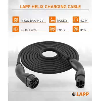 LAPP MOBILITY HELIX Type 2 savaime susisukantis elektromobilio įkrovimo kabelis 11 kW 5 m juodas