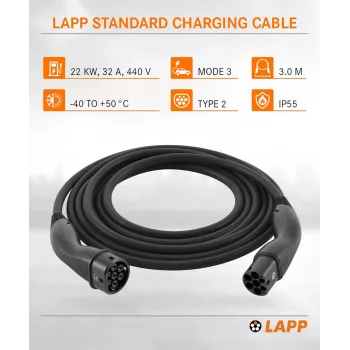 Lapp Mobility Type 2 EV įkrovimo kabelis 22 kW 3 m juodas