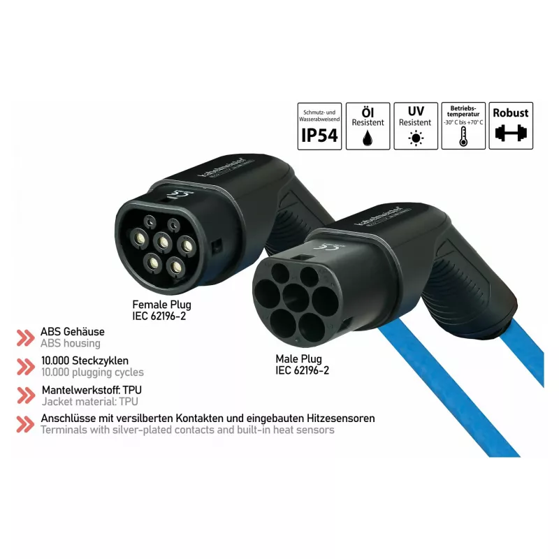KABELMEISTER Mode 3 Type 2 EV Įkrovimo Laidas 11 kW 16 A 3-Fazių Susuktas 5 m Juodas