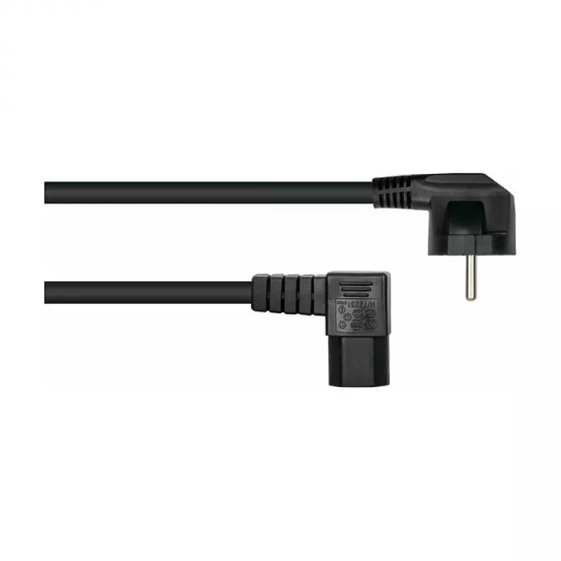 Kabelmeister Power Cable Schuko Type E+F 90° Angled to IEC C15 Right-Angled, 2m, Black