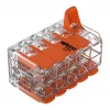 WAGO 221-420 Kompaktiška sujungimo jungtis su svirtelėmis, 10 laidininkų, 0,2-4 mm², permatomas korpusas, oranžinė svirtelė, 10 vnt. pakuotė