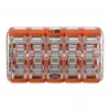 WAGO 221-420 Kompaktiška sujungimo jungtis su svirtelėmis, 10 laidininkų, 0,2-4 mm², permatomas korpusas, oranžinė svirtelė, 10 vnt. pakuotė