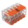 WAGO 221-420 Kompaktiška sujungimo jungtis su svirtelėmis, 10 laidininkų, 0,2-4 mm², permatomas korpusas, oranžinė svirtelė, 10 vnt. pakuotė