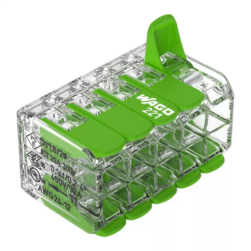 WAGO 221-430 COMPACT 2-Conductor Connector, 0.2-4 mm², 15 vnt., Green Range