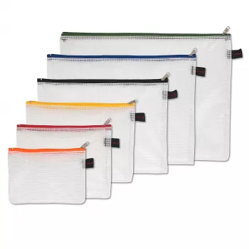 FolderSys 6 dalių dokumentų maišelių su užtrauktuku rinkinys - A6, B6, A5, B5, A4, B4 - permatomas