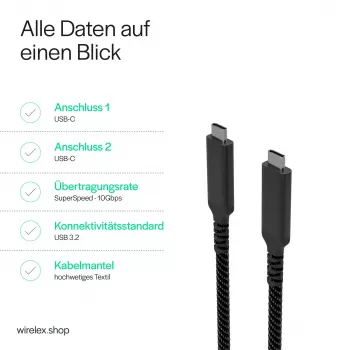 Flexline USB-C į USB-C laidas, USB 3.2 Gen 2, 100W PD, pintas nailonas, 1m (FL31-75004)