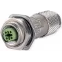 METZ CONNECT M12 lizdas D-koduotas IP67 montuojamas lauke su flanšu, moteriškas, 4 kontaktų, A-koduotas