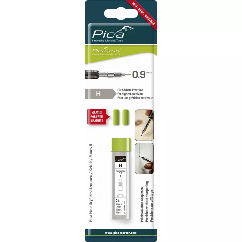 Pica Fine-Dry Refills H - 10 Graphite Leads 0.9 mm 125 mm