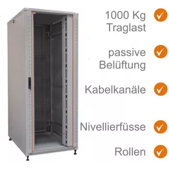 IT-BUDGET 19-Inch Network Cabinet SRK - 42U - Width x Depth 800x800 mm - Viewing/Solid Steel Door - Cable Ducts - Pre-assembled - Light Grey (99ITB19SRK4288GGNM)