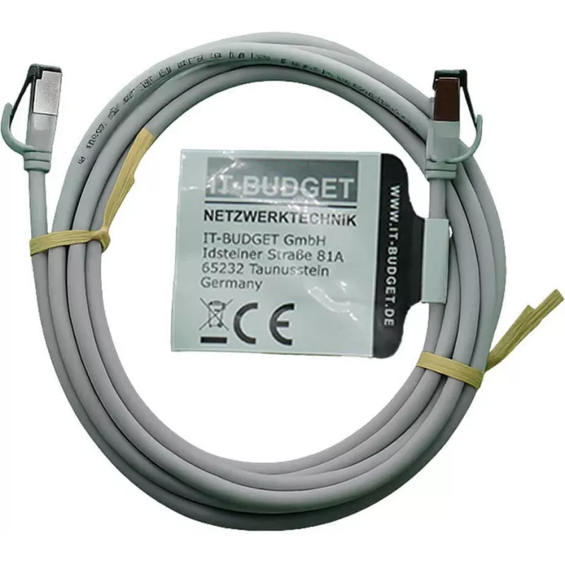 IT-BUDGET Full Copper Premium Patch Cable - Slim AWG 28 - Cat.8.1 - 2000 MHz - Halogen-Free - PoE+ - 40 Gbit - Grey - 3 m