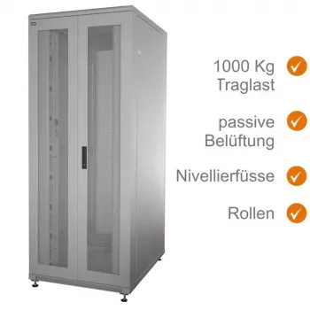 IT-BUDGET 19-Inch Network Cabinet SRK - 38U - Width 800mm x Depth 800mm - Perforated Double Doors Front and Rear - Cable Channels - Flatpack - Light Grey (90ITB19SRK3888DTGN)