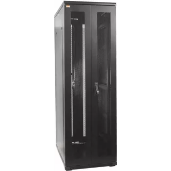 IT-BUDGET 19 inch tinklo spinta SRK pilnas komplektas - 38U - 800x800 mm - perforuotos dvigubos durys priekyje ir gale - 4 aktyvūs ventiliatoriai - PDU - lentynos - surinkta - juoda (99ITB19SRK3888DTSM)