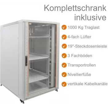 IT-BUDGET 19 inch tinklo spinta SRK - pilnas komplektas - 27U - 800x800 mm - stiklinės/skardos durys - 4 aktyvūs ventiliatoriai - PDS - lentynos - plokščioje pakuotėje - šviesiai pilka (90ITB19SRK2788GG)