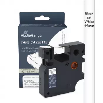MediaRange suderinama Dymo D1 etikečių juostos kasetė 19mm x 7m juoda ant baltos (MRDY45803)